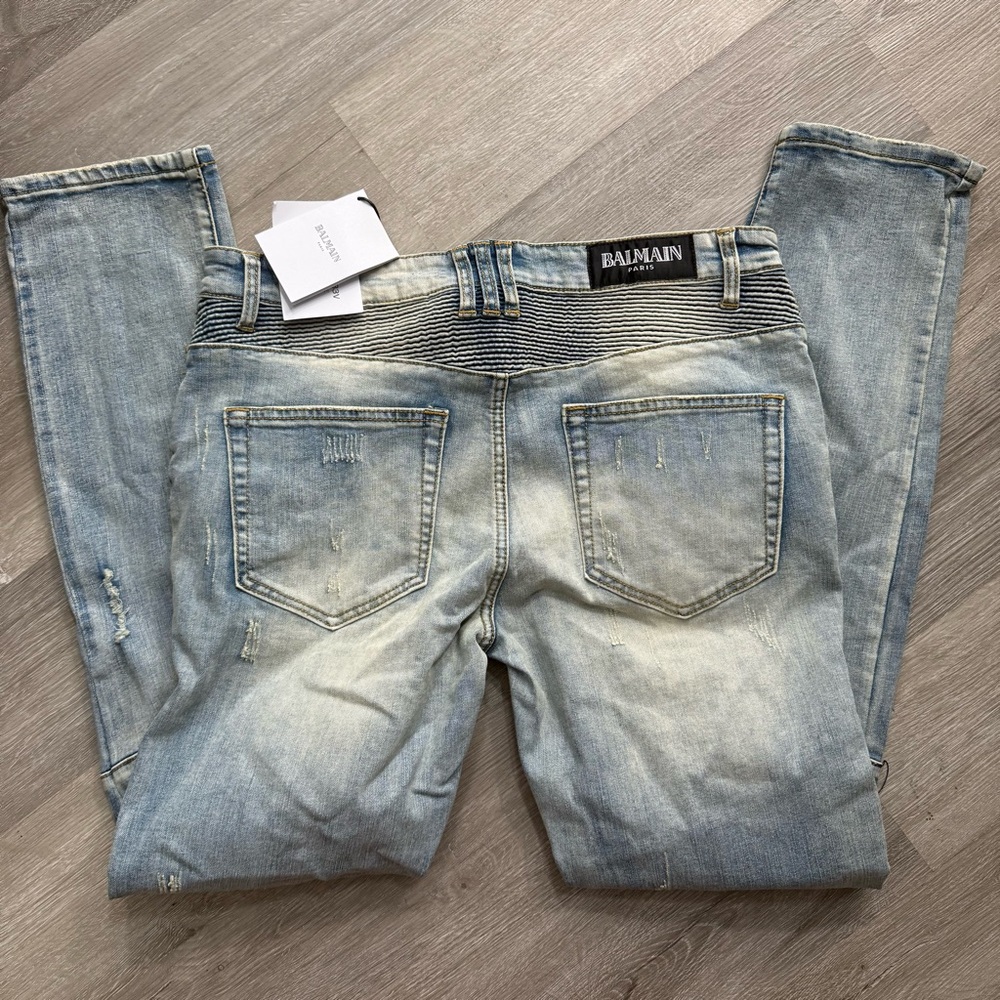 Balmain Men's Skinny Biker Jeans Men's Light Blue Jeans Size 36 - Picture 8 of 16